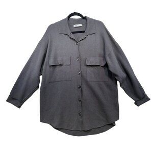 Zara Womens Button-Up Oversized Knit Shirt Jacket M Gray Made In Turkey Heavy
